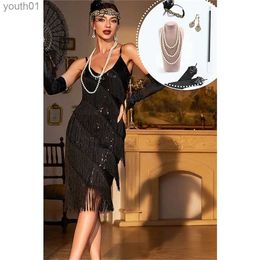 Basic Casual Jurken Retro Roaring 20s 1920s Flapper Dress Outfits Hoofdband The Great Gatsby Womens Sequins Tassel Fringe Evening YQ240402