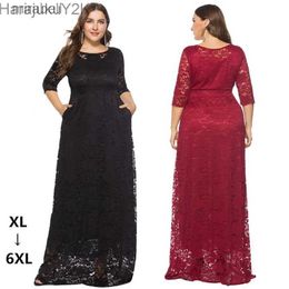 Basic Casual Jurken Robe de soire en dentelle grande taille pour femme robe d'invit de mariage formelle noir bordeaux haute qualit lgante 2022 YQ240115