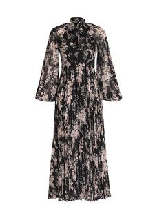 Robes décontractées basiques Robe plissée florale à col rond et bas noir