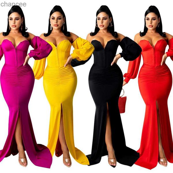 Robes décontractées de base Sexy Night Club Femmes Casual Bustier Jupe Fermoir Robe Polyester Élasticité Tunique Pour Les Femmes Prêt-à-porter Robes Fendues De Bal LST230904