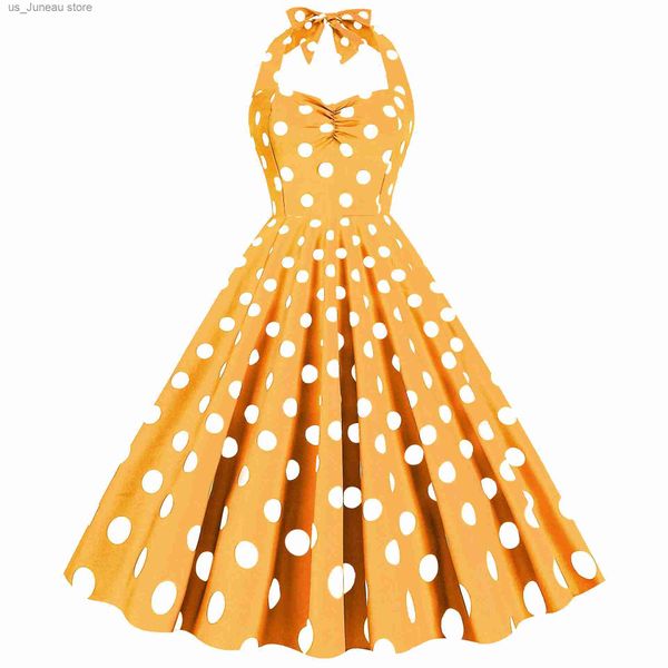 Vestidos casuales básicos Sexy Retro Yellow Polka Hot Vestido Audrey Hepburn 50s 60S Vestido vintage Pin gótico Vestido de rockabilly Ropa para mujer T240412