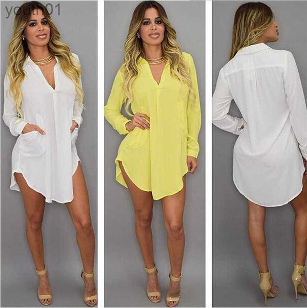 Vestidos informales básicos Vestido corto de playa sexy gasa blanco mini vestido camisero informal talla ropa 240302