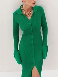 Basis Casual jurken Sexy vrouw winterjurk vrouwen gebreide slanke groene jurk trui lange mouw bodycon jurk knop casual y2k club feestjurken 230518