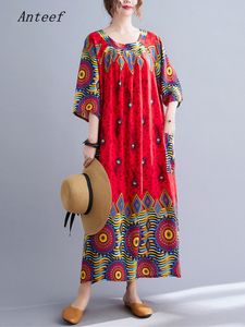 Basis Casual jurken Korte mouw Oversized katoenen vintage bloemen in jurken voor vrouwen casual losse lange zomerjurk elegante kleding 230518