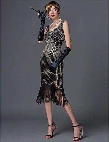 Vestidos casuales básicos SIDAIMI 1920s Flapper Dress Great Gatsby Dress Cuello redondo Vestido de lentejuelas negro para mujer Vestido elegante Vestido de fiesta con borlas 230609