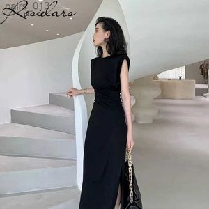 Basis Casual jurken Mouwloze jurk One-shoulder zwarte niche bodycon vintage avond lange streetwear dames zomer yq240328