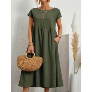 Basis Casual jurken Solide kleur Casual losse lange jurken voor vrouwen 2024 Fashion Summer Dames A-lijn MIDI-jurk Elegante vintage vrouwelijke jurken Y240515