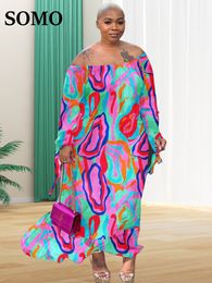 Robes décontractées basiques SOMO Plus Size Africa Maxi Dress In Robes d'été Formelles Lâche Floral Print ElegantOutfits Wholesale Drop 230717