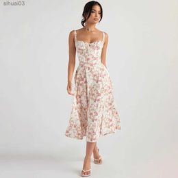 Soolasea 2024 nouvelles femmes d'été robe d'été robes imprimées florales robe mi-longue élégante vêtements décontractés Chic doux fendu robe de soirée L2403