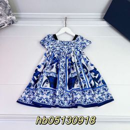 Basic casual jurken lente/zomer meisjes Chinese stijl blauw witte porselein prinses mouw serie slingjurk voor meisjes
