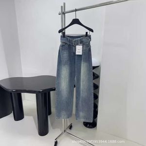 Basic casual jurken lente/zomer nieuwe modieuze brede riemontwerp gewassen taille, rechte been broek, lange jeans