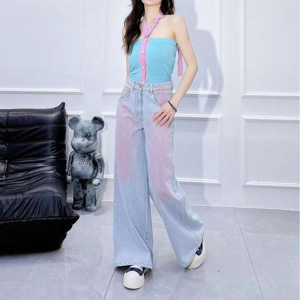 Robes décontractées de base printemps / été xiao xiang feng shui lavage tie dye gradient denim pantalon de jambe large de la mode à la mode des femmes