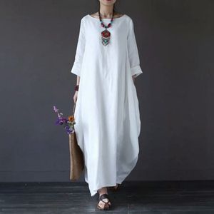 Vestidos casuales básicos Verano Otoño Vestidos de gran tamaño Mujeres 4xl 5xl Vestido largo suelto vintage Vestido de camisa boho Maxi Robe Moda Mujer Vestido blanco 230519