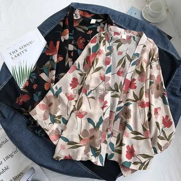 Vestidos informales básicos Cubiertos de gasa de verano Camisas florales Blusas Bohemia Buffs Beach Wear Vestido kimono para mujeres trajes de baño 240419