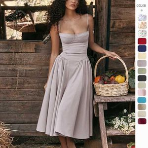 Basis Casual jurken Zomerjurk Nieuwe Franse Vintage Long Dress Palace Style Dopamine Doms Belt Dresl2405