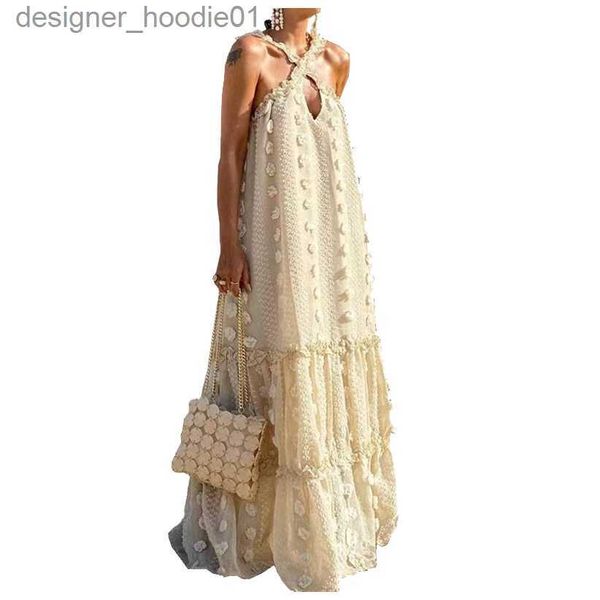 Grundlegende Freizeitkleider, Sommer-Halfter-Strand-Outfits für Frauen, Sommerkleid, ärmellos, elegant, Bohemian-Chic, langes Kleid, weibliche Robe, Party-Urlaubskleid, L230916