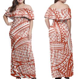 Vestidos casuales básicos Summer Islander Mujeres Puletasi Samoa Vestidos Dama Manga corta Fuera del hombro Conjunto de dos piezas Ropa tribal polinesia Impresión blanca YQ231030