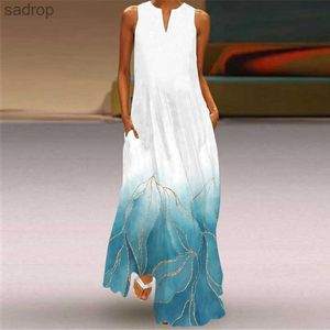 Robes décontractées de base Summer Long Robe Womens sans manches Verbe V Verbe Vobe Elegant Robe 2023 New Ink 3d Printing Retro Chinese Style Robe XW