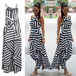 Basic Casual Jurken Zomer Maxi Lange Jurk Mode Dames Sexy Boho Gestreept Mouwloos Strandstijl Band Zonnejurk Vestidos voor dames Bigsweety 230615