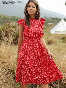 Robes décontractées de base Été femmes robe imprimé floral à volants a-ligne robe d'été décontracté vêtements ajustés à Kns 2024 robes rouges pour les femmes T240330