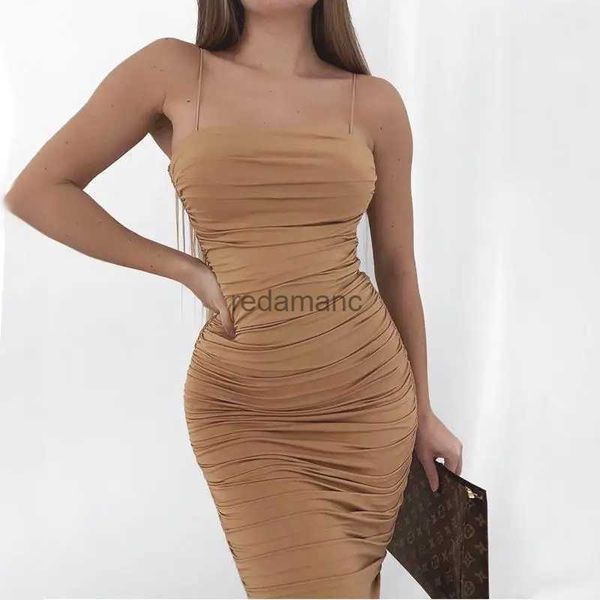 Vestidos casuales básicos de verano de las mujeres plisadas falda larga falda sexy fiesta sin respaldo sin mangas vestido blanco moda casual fiesta de baile YQ231218