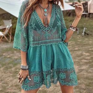 Basic Casual Robes Maillots De Bain Femme Sexy Plage Cover Up Col En V Femmes Tunique Robe Sarong Bikini Crochet Top Pour Beachwear 230704