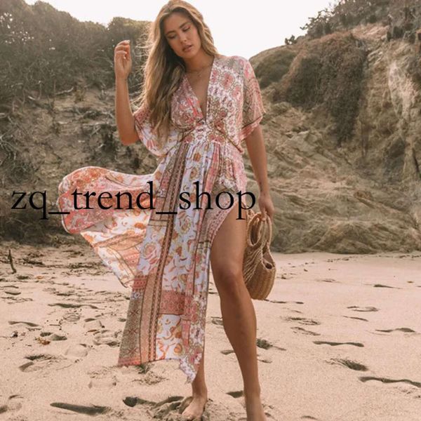 Vestidos informales básicos Teelynn Floral Smock Frock Bywim Bikini Cubierta Mujeres Vintage Boho Boho de gran tamaño Vestido largo Vestidos de túnica 3 53