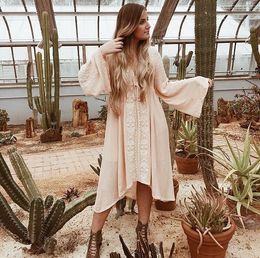 Basic Casual Jurken TEELYNN Jurken met lange mouwen Dames Tuniek Vintage bloemen geborduurde katoenen lange jurk vestidos Casual Hippie Boho Asymmetrisch gewaad 230922