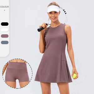 Basic casual jurken tennisjurk vrouwen met aparte shorts mouwloze golfsportrokken set met zakken training fitness vrouwelijk badminton 230823