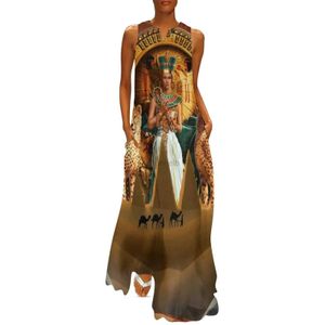 Basic casual jurken De koningin van de Egypte jurk oude Egyptische Egyptische elegante maxi -jurk mouwloos patroon Bohemia Long Dresses Street Fashion Oversize Vestido 240419