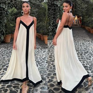 Vestidos casuales básicos TRAF Patch Work Womens Summer Dress Blanco y negro Loose Backless Long Sexy Bohemian Vacation 230718