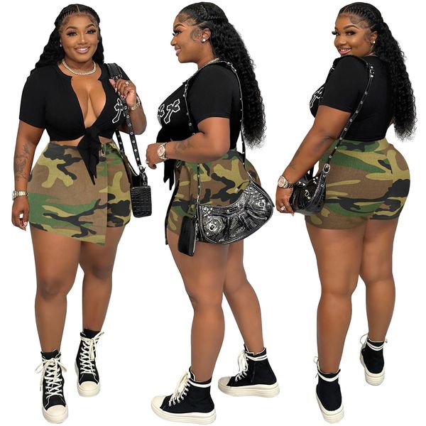 Robes décontractées de base Truen Spring Summer Arrivée Mid Waist S-3XL CAMO CULOTTES IRRÉGULAIRES JURT COURT PLUS TIGHNE VERSONS FEMMES 230811