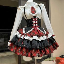 Basic Casual Dresses Tweede stuk kleding Plaid Patchwork Design Y2K Lolita Dress Set Halloween Uniform Kawaii Mini Ski Role Playing Anime Three Piece Dames Wearl2405