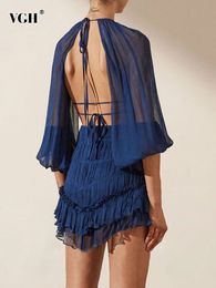 Robes décontractées de base vgh sexy mini robe solide pour femmes manches longues à manches longues à dossier haute