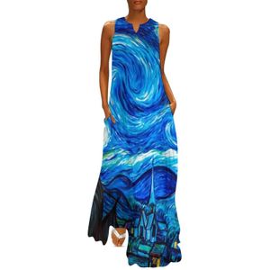 Basis Casual jurken Vincent Van Gogh Jurk Starry Night Gifts Moderne Maxi Dress Fashion Bohemia Lange jurken vrouwelijk V nekpatroon oversized vestido 240419