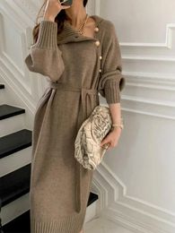 Basic Casual Jurken Vintage Coltrui Knopen Vrouw Lange Mouw Trui Winter Losse Truien Warme Vrouwen Gebreide Jurk 231024