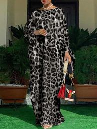 Basic Casual Jurken VONDA Winter Leopard Dres Lange mouw Geplooide vestidos Femme Sexy O Neck Party Sundress Maxi Robe Oversized 230720