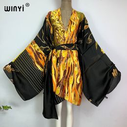 Vestidos casuales básicos WINYI Bohemia Impreso Bikini Encubrimientos Elegante con cinturón Kimono Vestido Mujer Ropa de verano Vestido de vacaciones Ropa de playa Cubiertas 230620