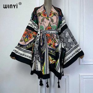 Robes décontractées de base winyi été 2024 imprimement Middle East Kimono Beach Cover Up Robe Elegant African Women Cardigan Holiday Maxi Abaya 240419