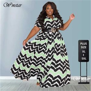 Basis Casual jurken Wmstar Plus size jurk voor vrouwen 4xl 5xl Stripe Loose Fashion Street Clothing Cute Ball Dress Maxi Dress Groothandel Direct ShippingL2405