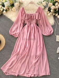 Robes décontractées de base Femme Robe en mousseline Nouveau 2020 Printemps Automne Pouffle Pouffure Couc carré Vintage Robes Ladies Elegant Party Robe Beach Wear 240419