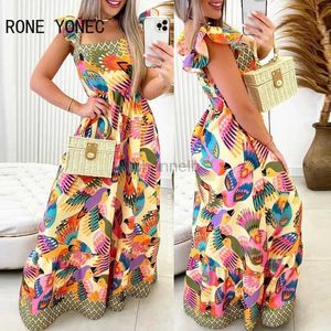 Robes décontractées de base Robe des femmes 2023 Bird Print carré Couc Maxi Robe de vacances Robes 240419