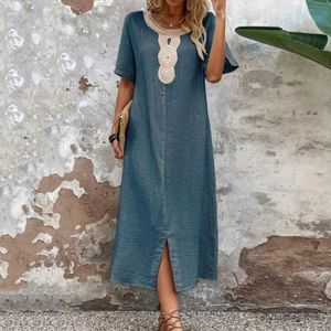 Basis Casual jurken vrouwen kleden lichtgewicht casual jurk Boheemse retro midi -jurk met gesplitste zoom o nek voor zomervakantie ademende casual casual