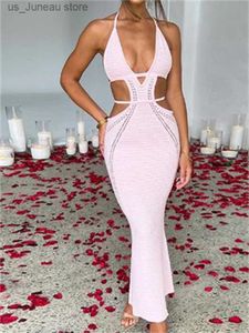 Robes décontractées de base Femmes Bandage licou Robe crochet en tricot sexy