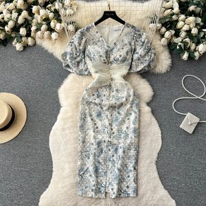 Vestidos casuales básicos para mujeres vestidos de bordado de lujo Festa de alta calidad de alta calidad de boda azul bata diseñadora de encaje vestidos 2023