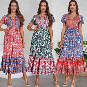 Vestidos casuales básicos para mujeres Summer nuevo NUEVO Vestido floral de manga con tapa en V