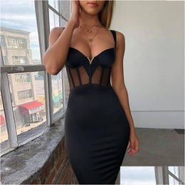 Robes décontractées de base Femmes Sexy Style Rayon Bandage robe Couxage Meshsling Party Night Club Bodycon Drop Livilor Apparel Dhxf6