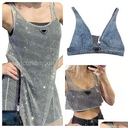 Basic Casual Jurken Vrouwen Glanzend Strass Jurk Sexy Crop Top Vest Mode Denim Bh Tops Mouwloze Sling Vesten Vrouw Drop Deli Dhyna