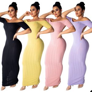 Robes décontractées de base Femmes Couleur solide jupe longue yter tube Halter Top Robe à manches courtes 2021women Summer Drop Livrot Apparel Womens C OTD04