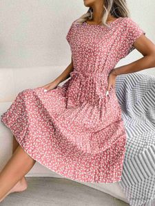 Basic casual jurken vrouwen zomer casual bloemenprint korte mouw geplooide jurk
